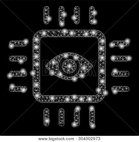 Bright Mesh Bionic Vision Chip With Glare Effect. Abstract Illuminated Model Of Bionic Vision Chip I