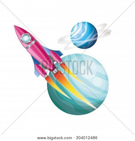 Rocket Flying With Planets Of The Solar System Background Vector Illustration Design