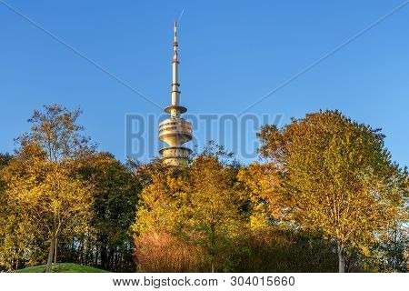Olympic Tower In Olympic Park Or Olympiapark In Munich. Germany