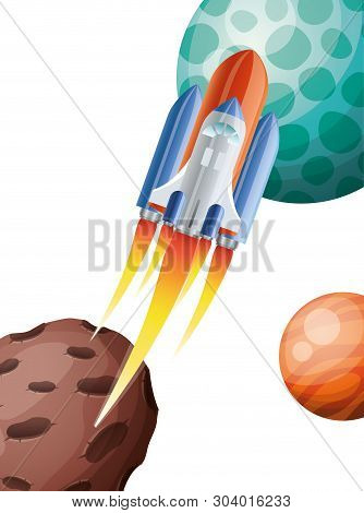 Rocket Flying With Planets Of The Solar System Background Vector Illustration Design