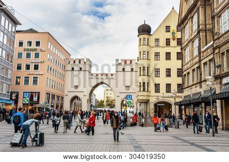 Karlstor Gate On Karlsplatz Or Stachus Square In Munich. Germany