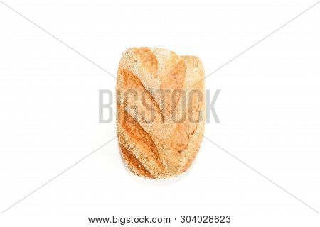 Wheat Bread. Whole Grain Bread. Freshly Baked  Bread Isolated On White Background, Top View. .food A