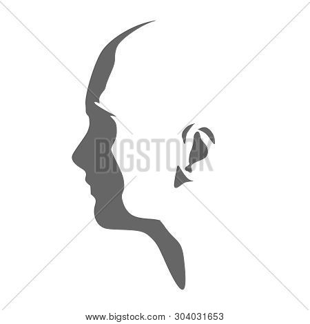 Face Side View. Elegant Silhouette Of A Female Head. Portrait Of A Beautiful Woman