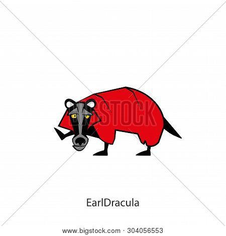 Cartoon Character Of A Forest Animal. Funny Cool Badger Stands Welcoming Holding Up A Paw On A White