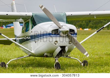 Balashikha, Moscow Region, Russia - May 25, 2019: American Light Airplane Cessna R182 Skylane Rg Ra-