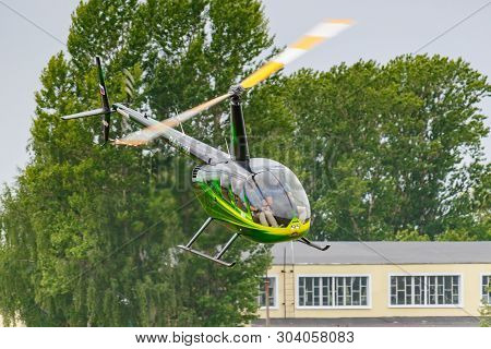 Balashikha, Moscow Region, Russia - May 25, 2019: Helicopter Robinson R44 Raven Ra-07368 Flies Again
