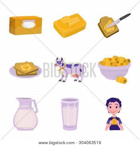 Vector Design Of Food And Dairy Logo. Set Of Food And Cholesterol Vector Icon For Stock.