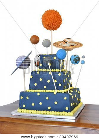 Torta di compleanno decorata con tutti i pianeti del sistema solare