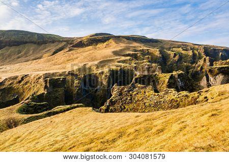 Unique Landscape Of Fjadrargljufur In Iceland. Top Tourism Destination. Fjadrargljufur Canyon Is A M