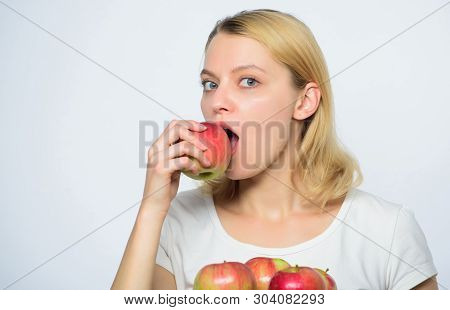 Woman Hold Apples. Delicious Recipes. Fresh And Juicy Snack. Girl Live Healthy Life. Apple Organic F