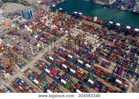 Kwai Chung, Hong Kong 15 May 2019: Kwai Chung Cargo Terminal in Hong Kong city