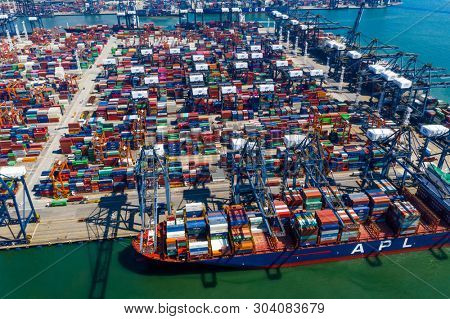 Kwai Chung, Hong Kong 15 May 2019: Kwai Chung Cargo Terminal in Hong Kong city