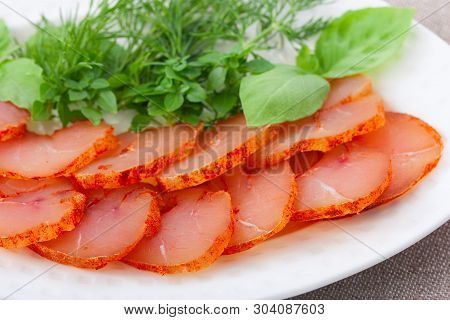 Homemade Chicken Breast Basturma, Top View, Horizontal