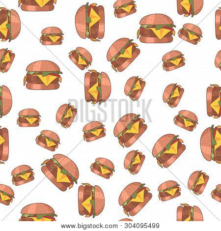 Seamless Pattern Icons. Bakery Texture. Colored Icon. In Trendy Flat Style Isolated On White Backgro