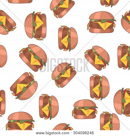 Seamless Pattern Icons. Bakery Texture. Colored Icon. In Trendy Flat Style Isolated On White Backgro