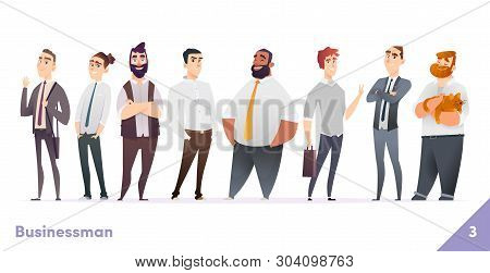 Businessman Or People Character Design Collection. Modern Cartoon Flat Style. Males Or Manegers Stan