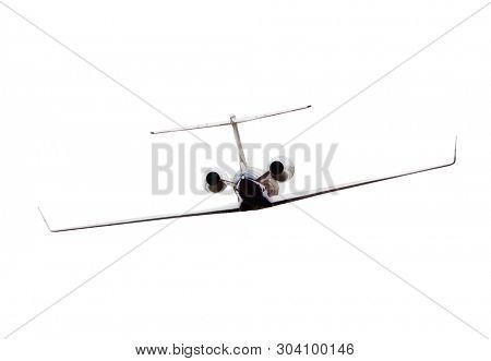 Commercial private jetplane isolated on white background, single object separated from background