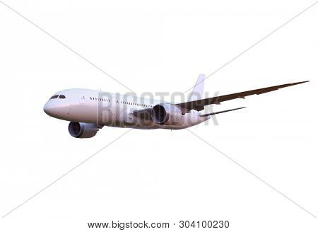 Commercial jetplane isolated on white background, single object separated from background