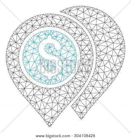 Mesh Bank Map Pointers Model Icon. Wire Carcass Triangular Mesh Of Vector Bank Map Pointers Isolated