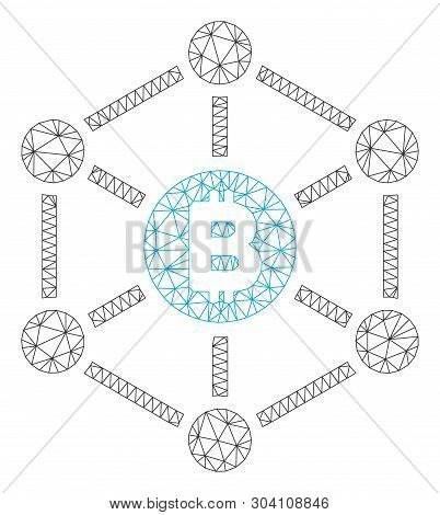 Mesh Bitcoin Finance Netwok Model Icon. Wire Frame Polygonal Mesh Of Vector Bitcoin Finance Netwok I