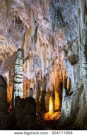 The Miracle Of The Formation Of Stalagmites In The Dark Hall, Khao Chang Hai Cave, Trang Province Th