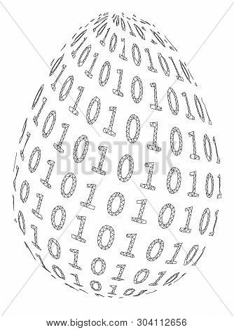 Mesh Binary Digital Egg Model Icon. Wire Carcass Polygonal Mesh Of Vector Binary Digital Egg Isolate