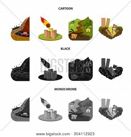 Vector Illustration Of Weather And Distress Icon. Collection Of Weather And Crash Stock Symbol For W