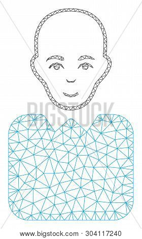 Mesh Bald Bureaucrat Model Icon. Wire Frame Triangular Mesh Of Vector Bald Bureaucrat Isolated On A 