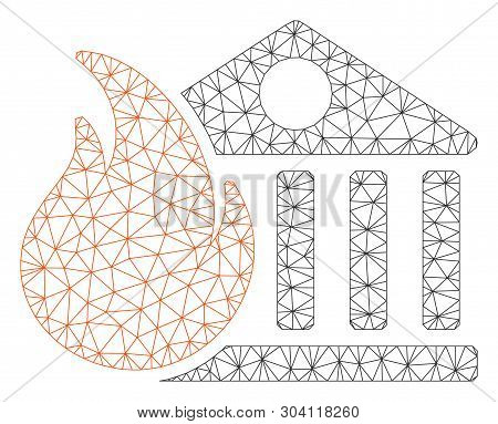 Mesh Bank Fire Conflagration Model Icon. Wire Frame Triangular Mesh Of Vector Bank Fire Conflagratio