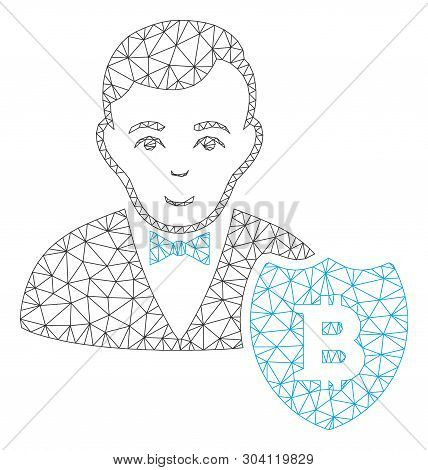 Mesh Bitcoin Protector Model Icon. Wire Frame Polygonal Mesh Of Vector Bitcoin Protector Isolated On