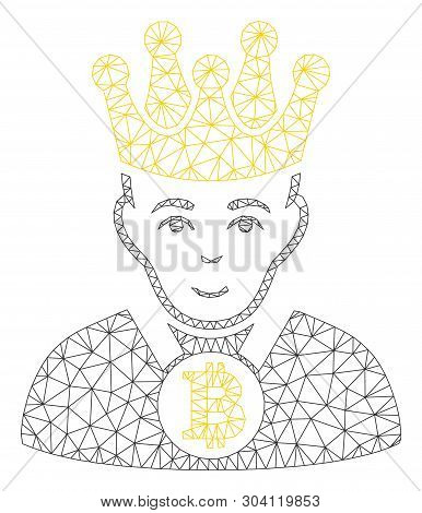 Mesh Bitcoin King Model Icon. Wire Carcass Triangular Mesh Of Vector Bitcoin King Isolated On A Whit