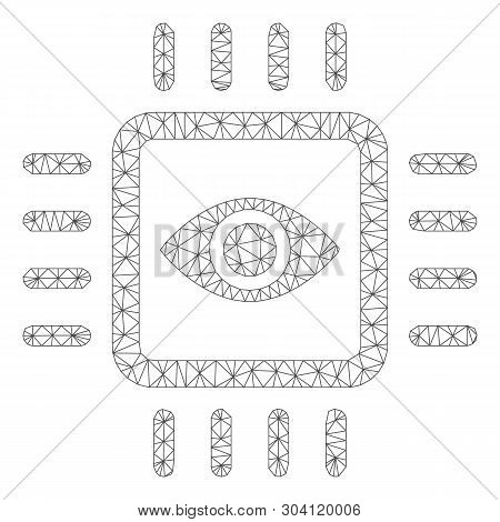 Mesh Bionic Vision Chip Model Icon. Wire Carcass Polygonal Mesh Of Vector Bionic Vision Chip Isolate