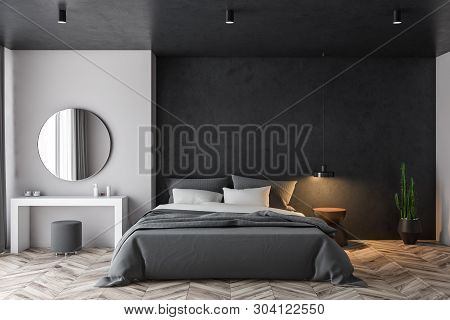 White And Black Bedroom With Makeup Table