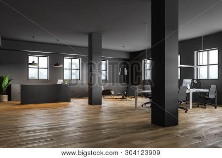 Reception Desk In Gray Open Space Office