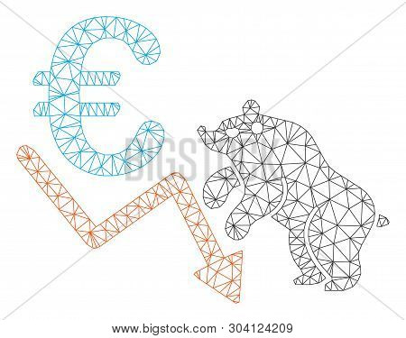 Mesh Euro Bear Stock Trend Model Icon. Wire Carcass Polygonal Mesh Of Vector Euro Bear Stock Trend I
