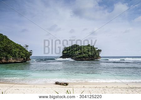 Beautiful Sea Wave At Tiga Warna Beach In Malang, East Java, Indonesia. Beautiful Beach Landscape.