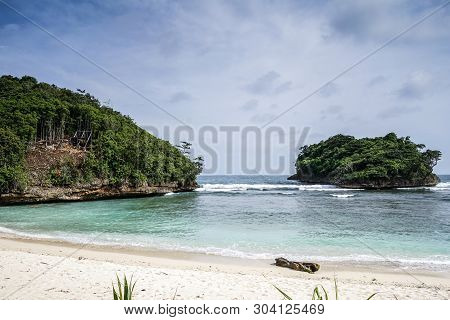 Beautiful Sea Wave At Tiga Warna Beach In Malang, East Java, Indonesia. Beautiful Beach Landscape.