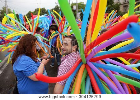 Sofia, Bulgaria - 9 June 2018: People Participate In The Annual Lgbt Sofia Pride Parade For Equality