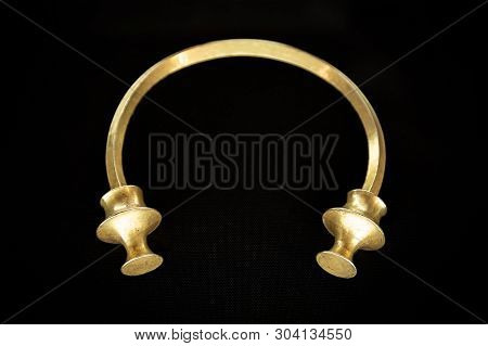 Antique Golden Bracelet Called Torc. Rigid Neck Ring Or Bracelet From Celts. Circa 2nd To 5th Centur
