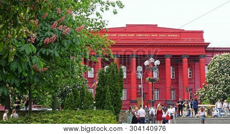 Kiev. Ukraine. May 11, 2019 Bfacade Of Kiev Shevchenko University. Text Translation Kyiv National Sh