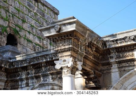 Hadrians Gate, Antalya Landmark. Ancient Construction Of The Gate Of Hadrian