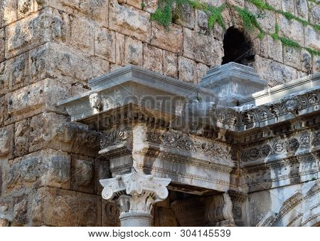 Hadrians Gate, Antalya Landmark. Ancient Construction Of The Gate Of Hadrian