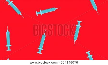 Seamless Pattern Texture Of Blue Disposable Sharp Medical Pharmacetic Syringe For Pricks With Medici