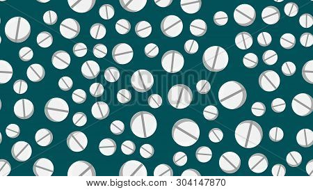 Seamless Pattern Texture Of Red Round White Medical Pharmacetic Pills With Pills With Medicine, Drug