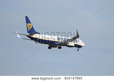 Amsterdam, The Netherlands - May 30th 2019: Ei-fof Ryanair Boeing 737-800 Final Approaching To Polde