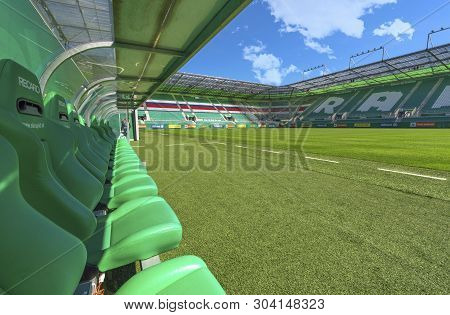 Vienna, Austria - September 2018: Staff Bench At The Field In  Allianz Stadion