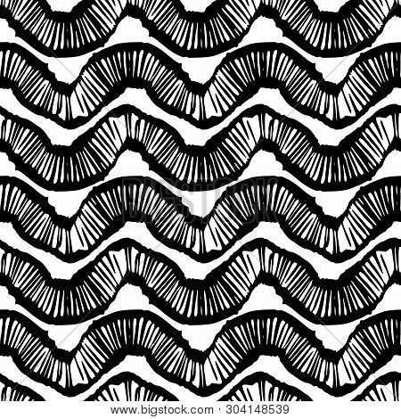 Doodle Hand Drawn Seamless Pattern. Black On White