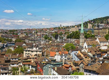 Zurich, Switzerland - May 31, 2019: The City Of Zurich As Seen From The Tower Of The Famous Grossmun