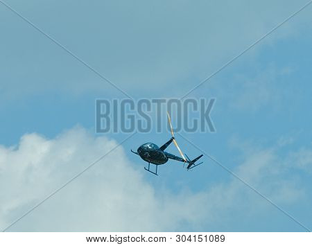 Nizhniy Tagil, Russia - July 12. 2008: Rae Exhibition. Robinson R44 Raven Shows Flying Opportunities