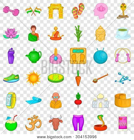Dumpbell Icons Set. Cartoon Style Of 36 Dumpbell Vector Icons For Web For Any Design